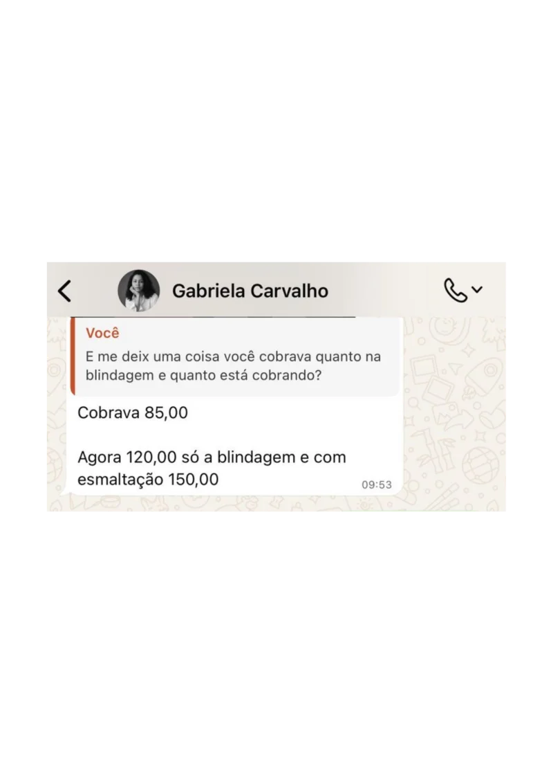 Mensagem de aluna sobre o aumento de preço